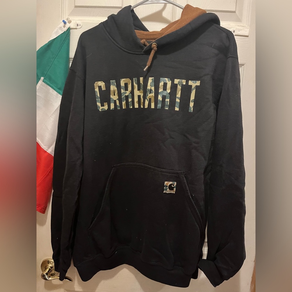 Carhartt Black Hoodie with Camouflage Accents
